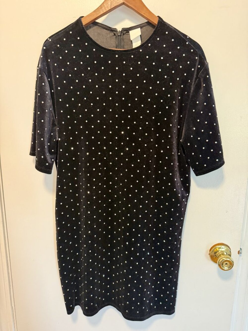 H&M Black Velvet Rhinestone Long Sleeve Dress S